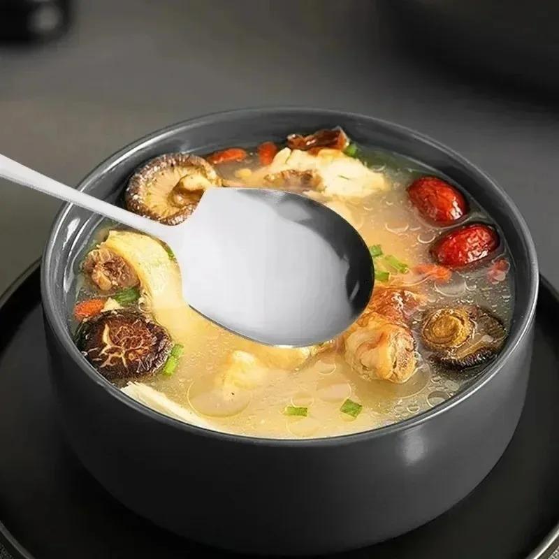 Large Stainless Steel Spoon Long Handle Spoons Kitchen Cutlery Porridge Soup Watermelon Scoops Restaurant Public Spoon Tableware