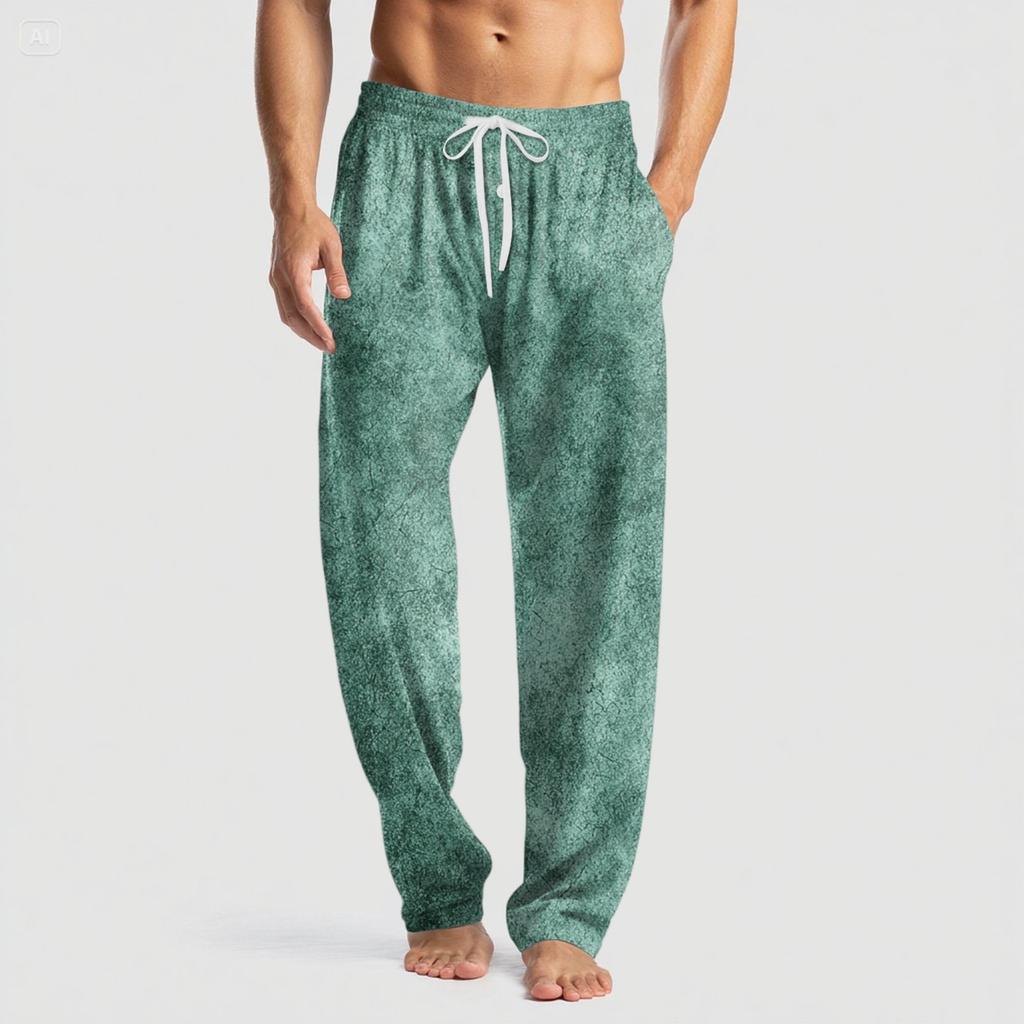 Pantaloni casual da uomo in maglia con stampa alla moda e tasca, pantaloni da pigiama