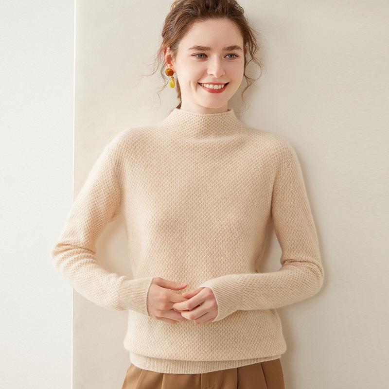 2024 Autumn-Winter Women's Cashmere Honeycomb Stitch Turtleneck Sweater