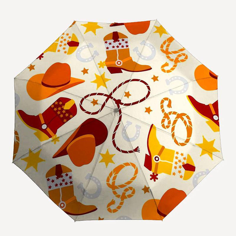 1pc Western Cowboy Theme Pattern Umbrella with Plastic Handle, Suitable for All Seasons Outdoor PT387