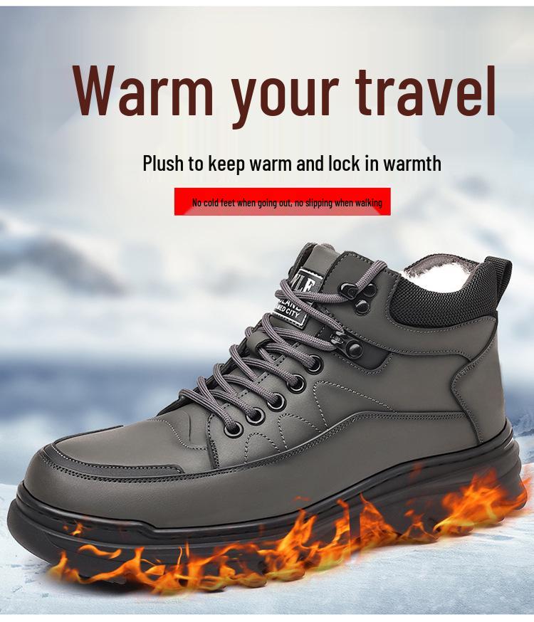 Men's 2025 Winter High-Top Cotton Leather Shoes - Warm, Non-Slip Casual Dad Shoes and Trendy Snow Boots.