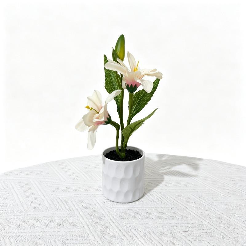Simulated Artificial Flowers, Straight Tube Black Sand, Two Types of White Lilies, Indoor Artificial Green Plants, Small Pot Plant Decorative Pieces