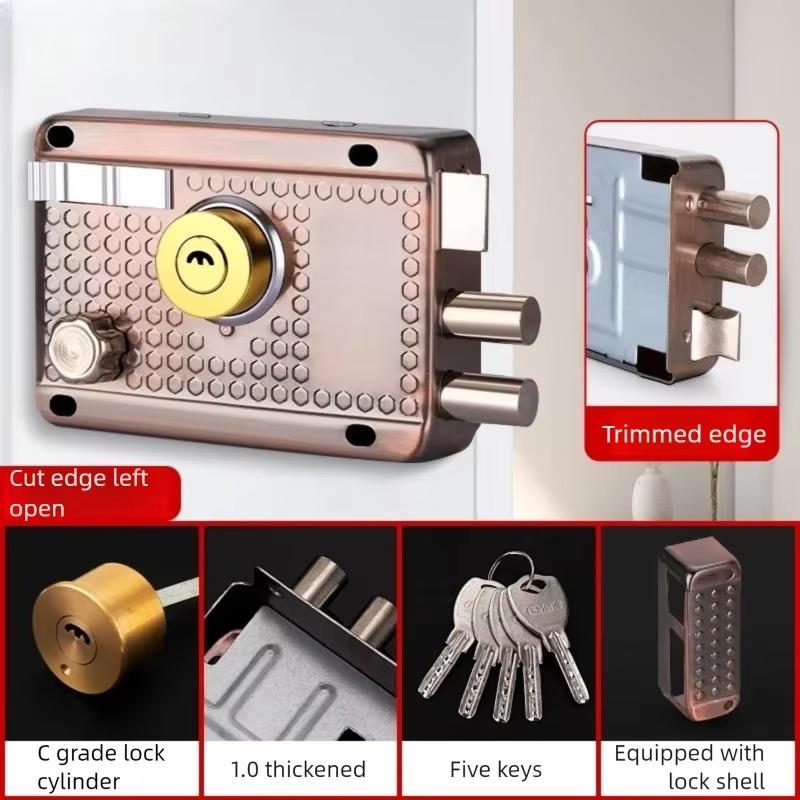 Smooth Lock Antique Household Front Door House Padlocks Locking Accessories Universal Heavy-Duty Gear With Key