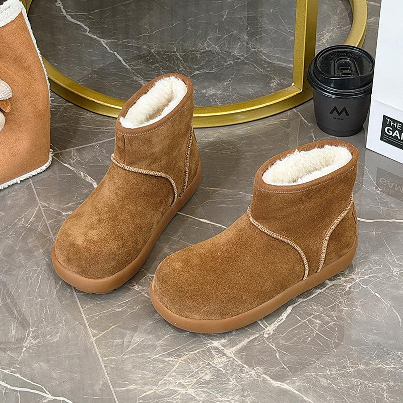 Зимние новые короткие ботинки из коровьей замши женские теплые хлопковые туфли с кукольной головкой бархатные снежные хлопковые универсальные снежные ботинки 35