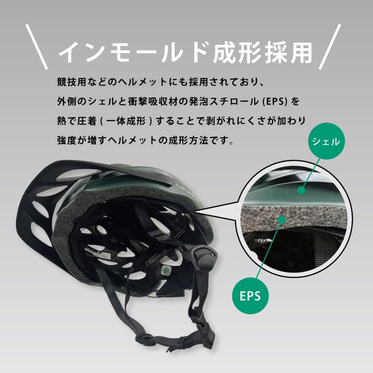 SG UNIZE Bicycle Helmet, Sport Model, with Visor, Deep Green, Size M (54-58cm)