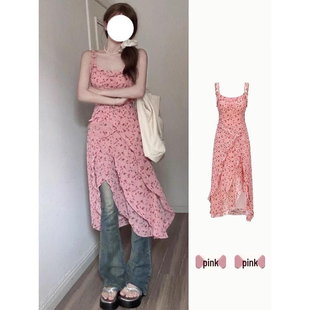 

Women s Slimming Ruffle Suspender Dress - French Floral Summer Fashion L (100-110 kg)