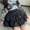Women's Spring Autumn Tie-Front JK Skirt Ballet-Style Puffed Casual All-match Versatile Short Skirt High-Waisted Tulle Petite Black