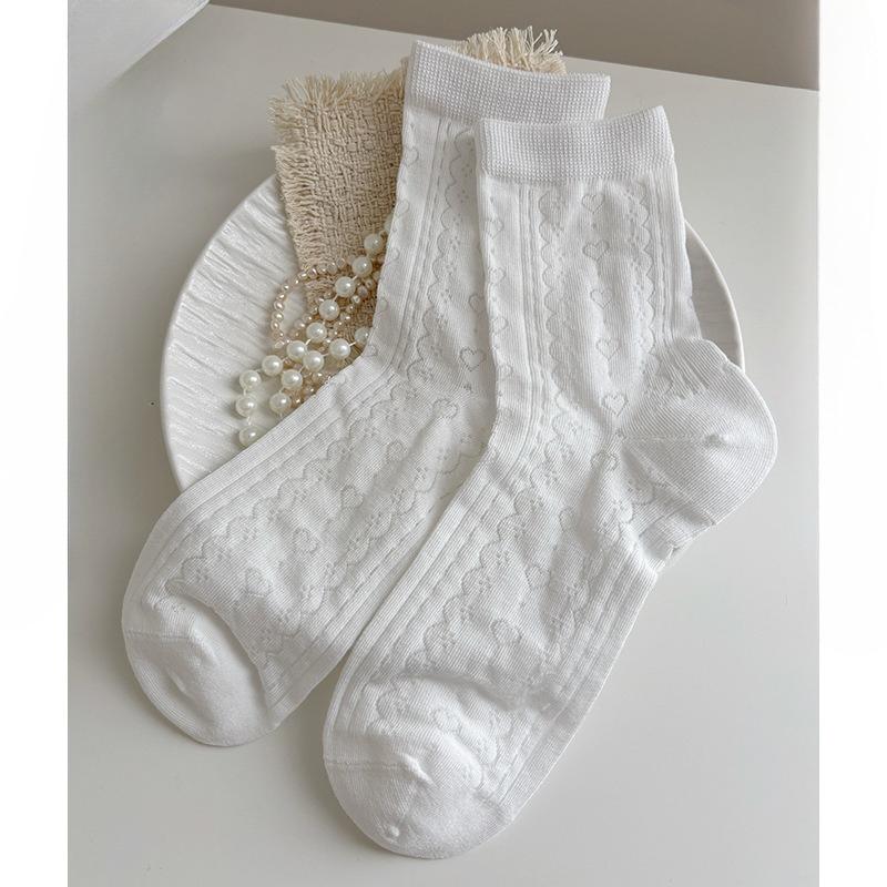 Sock Children's Mid-length Summer Lightweight Lace-up Floral-patterned Sock with Heart-shaped Bows and Multiple Layers of Socks