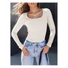 Top da Donna a Coste con Scollo Quadrato, Maglietta Base a Manica Lunga Slim Fit per Autunno Inverno Primavera, Crop Top Casual