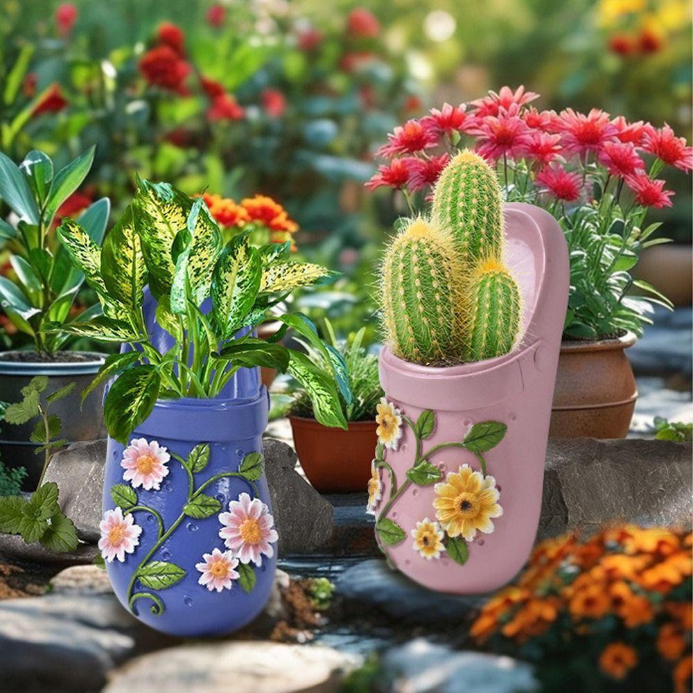 Durable Cartoon Slippers Flower Pot Resin Crafts Handmade Flower Holder Waterproof Funny Shoes Flowerpot Wedding Party