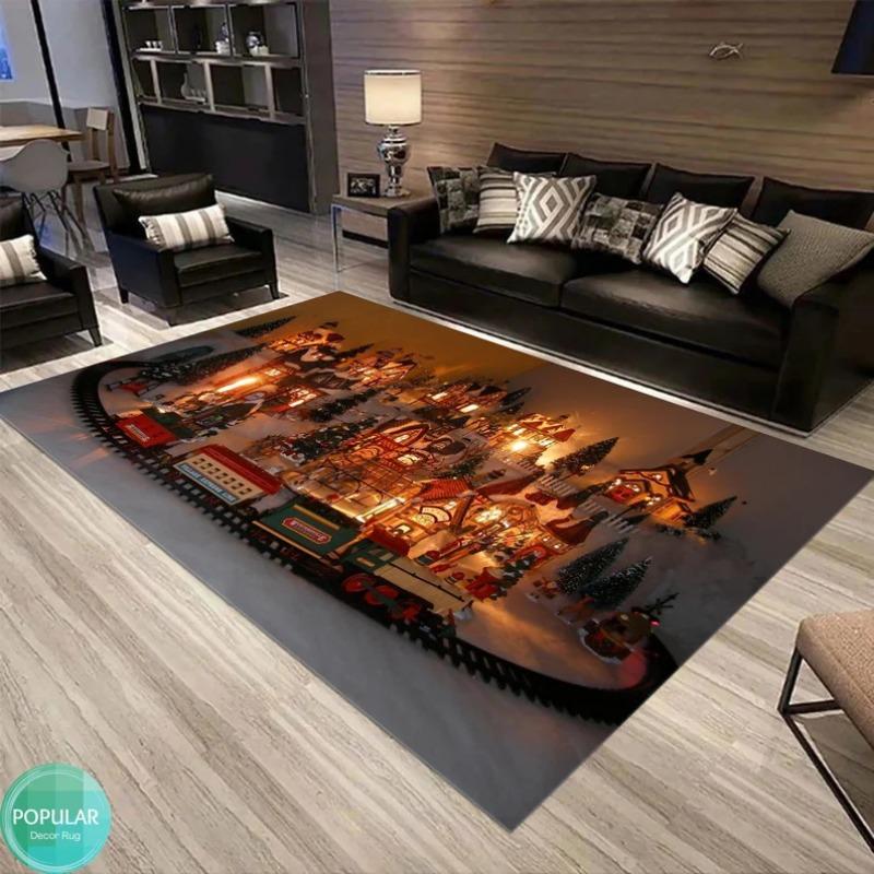 Christmas Train Happy Carpet Santa Claus and Snowman Carpet Christmas Gift Christmas Carpet Living Room Carpet Decorative Carpet