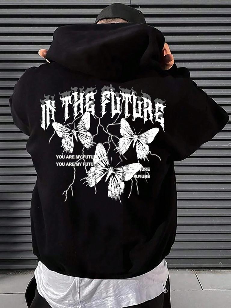 In The Future Dark Black Butterfly Creative Design Hoodie For Male Hip Hop Fleece Hoody All-Match Fashion Streetwear Pocket Tops
