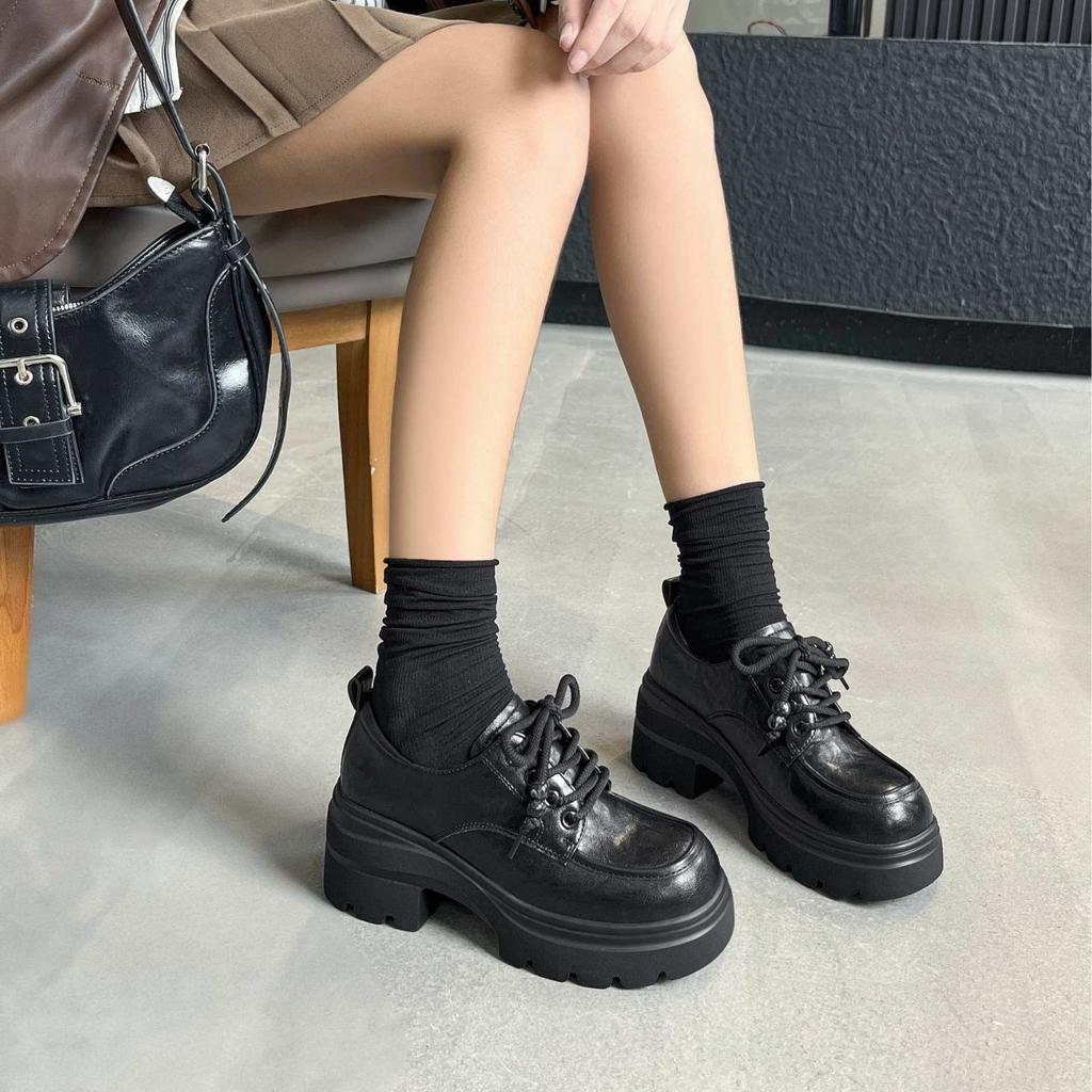 British style lace-up niche loafers single shoes women's 2025 new platform retro fashionable versatile commuter small leather shoes