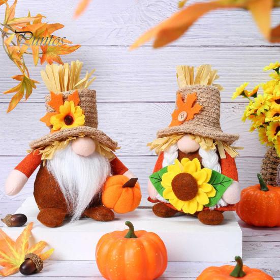 Rustic Sunflower Party Supplies Thanksgiving Plush Gnome Decoration, Fall Scandinavian Tomte Dwarf Figurine, Stuffed Pumpkin Seasonal Tiered