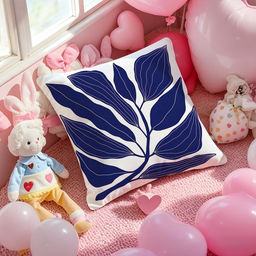 Elegant Blue Floral Cushion Cover Pattern Printed Pillowcase for Living Room Sofa Cushion Cover & Bedroom Decor