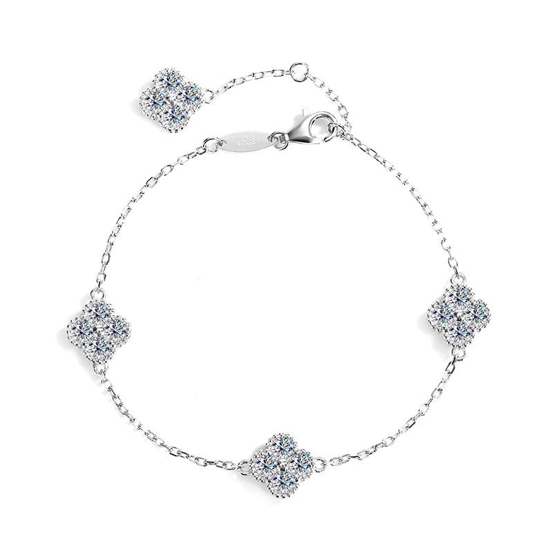 

S925 Silver Four Leaf Grass Diamond Bracelet Full D Moissanite Adjustable Chain Wedding Engagement Party Women Birthday Gift