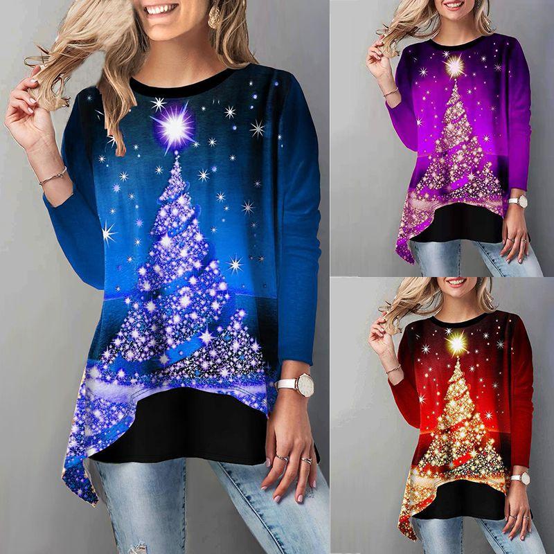 Women Christmas Tree Tops Cozy Long Sleeve Casual Xmas Pullover T Shirt Blouse