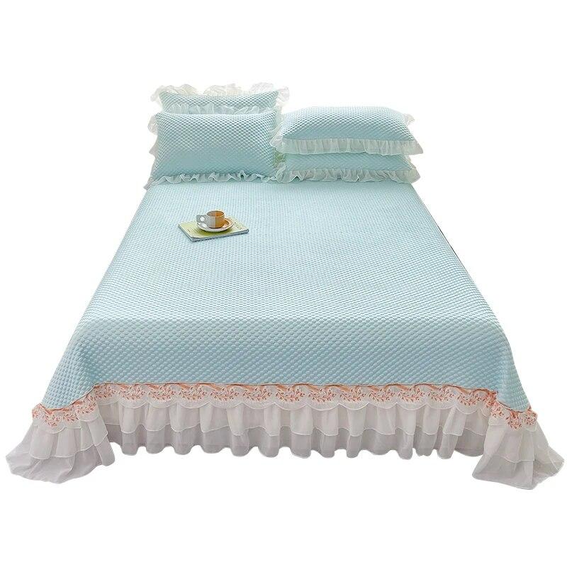 

Корейские 3D покрывала для двуспальной кровати 150, летний комплект кружевных простыней с вышивкой Queen King, крутой коврик для сна с оборками, 3 шт. 180x240cm 71x94inch