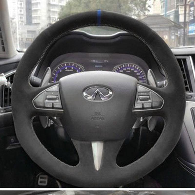 Ręcznie szyta antypoślizgowa osłona kierownicy samochodowej z zamszu do Infiniti Q50 2013-2017 QX50 2015-2017 Części samochodowe