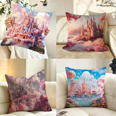 Art DDreamy CCastle Cushion Cover Pillow Case Antidustmite Pillowcase Silky Short Plush Sofa Cushion Cover Hot