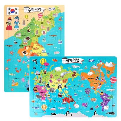 Dünyanın En İyi EQ IQ Kore + Dünya Seyahatı Ahşap Puzzle 2 Çeşit 1 Set, Kore popüler puzzle'ları