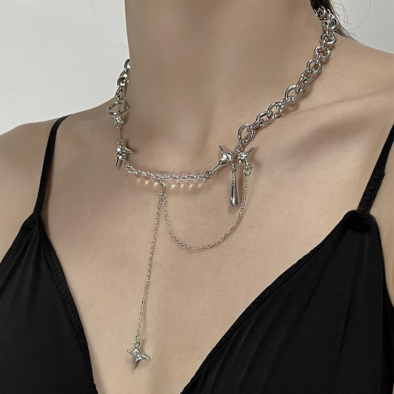 Irregular Star Chain Necklace Y2K Zircon Crystal Beads Tassel Necklace Aesthetic Star Heart Choker Necklaces Jewelry Gift