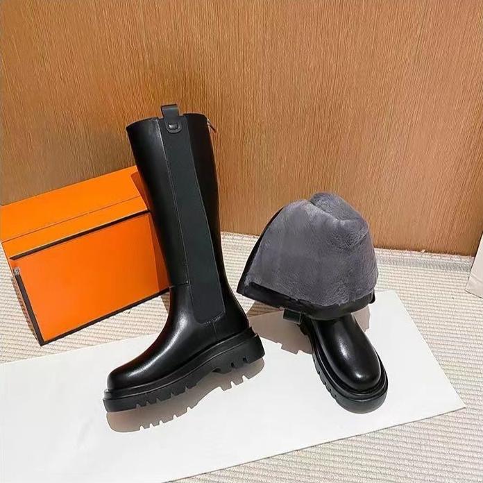 Snow Boots Women's Fur One-piece Warm Fleece Knee-length Boots High Boots Women's Cotton Shoes Leather Boots