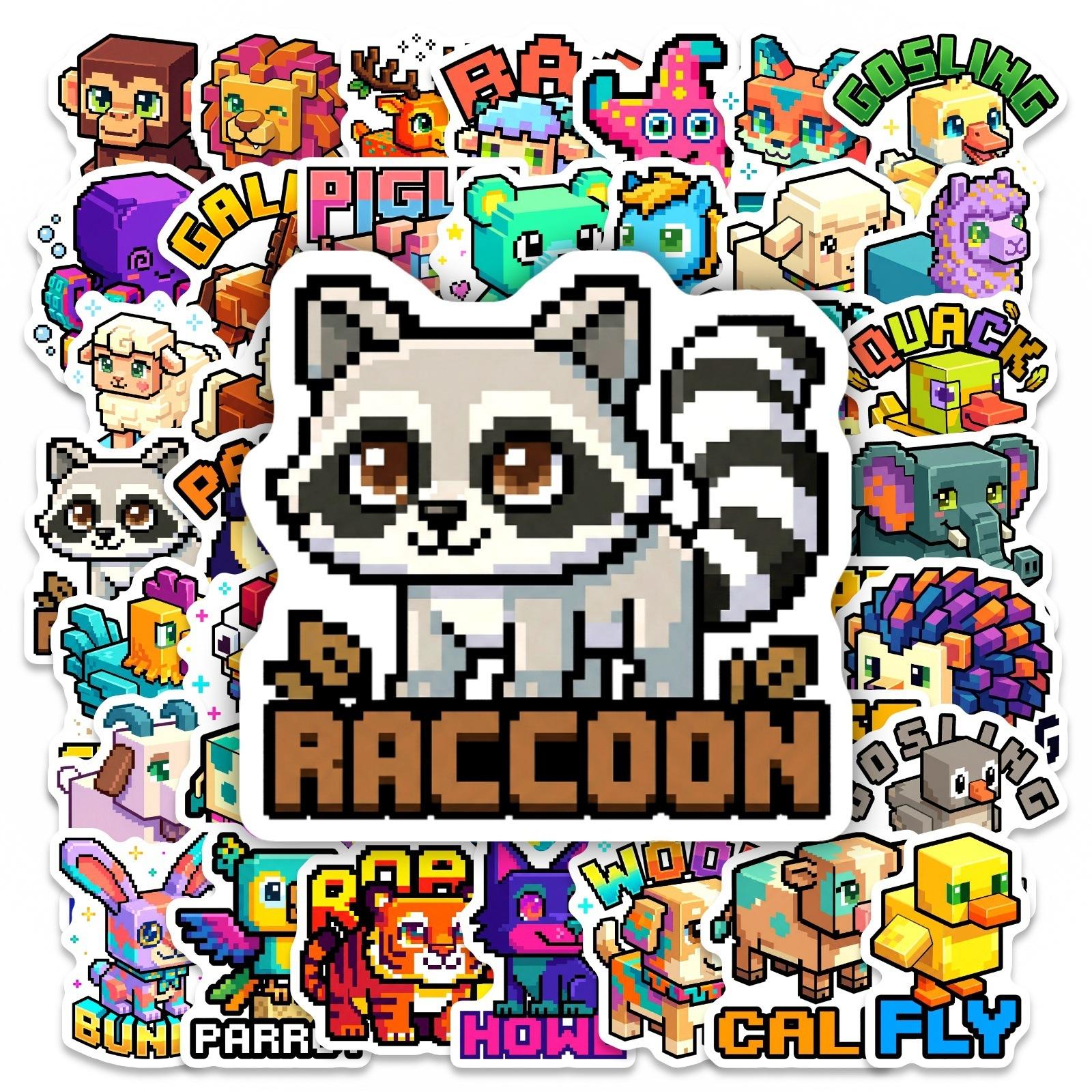 

50 Retro Game Style Animal Stickers Cute Pixel Creative Personality Student Hand Account Diy Decorative Material