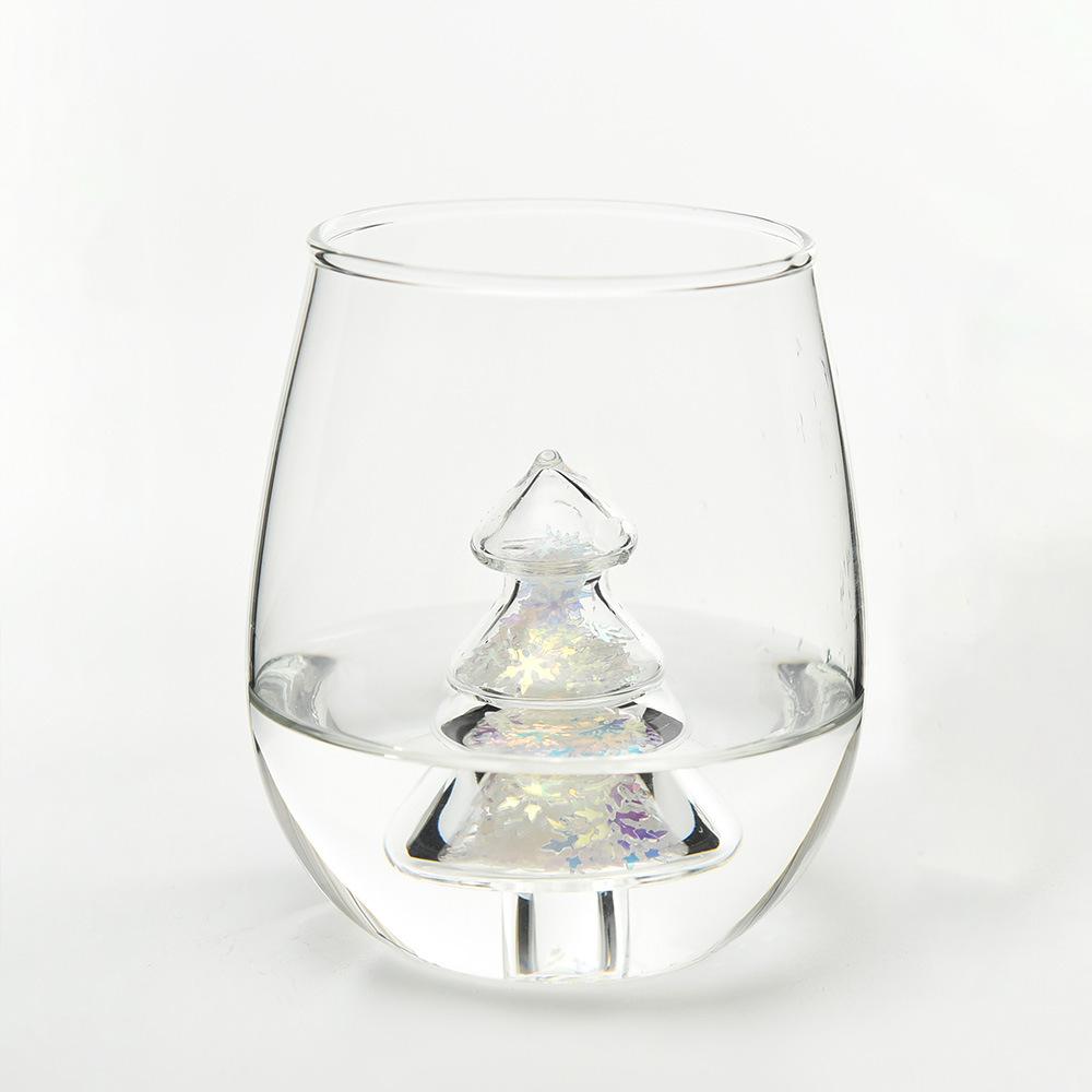 Creative Christmas Tree Glass Cup with 3D Colorful Glitter for Milk Juice Water