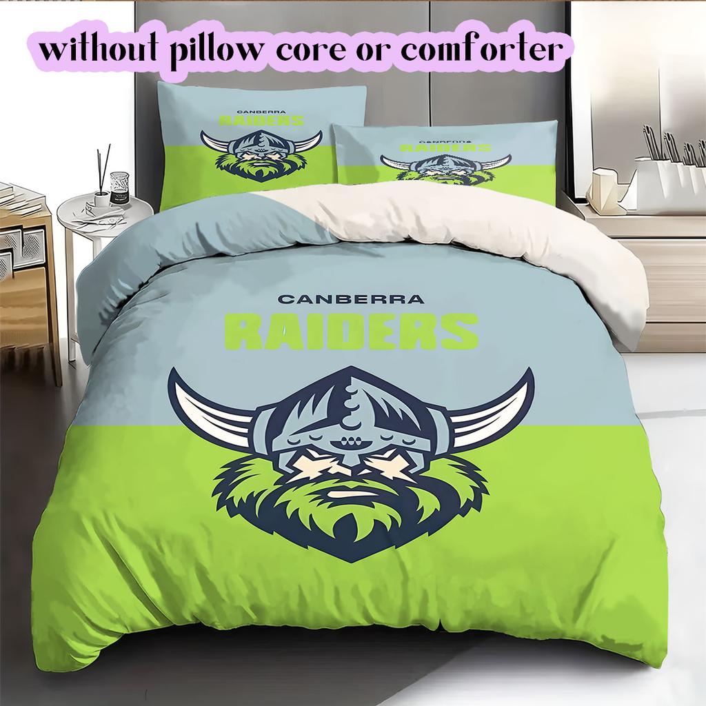 Canberra Raiders Muster Bettwäsche, Steppbett Set Bettbezug Kissenbezug Zuhause Geburtstagsgeschenk (1 Bettbezug + 2 Kissenbezüge, ohne Füllung)