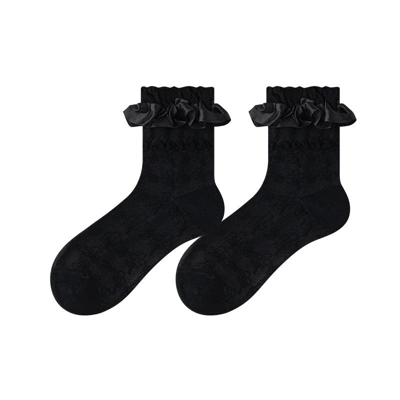 Socks Autumn Mid-Leg Socks Lace Mesh Breathable Cotton Socks Sweat-Absorbing Anti-Odor Antibacterial Lolita Socks Socks Industry