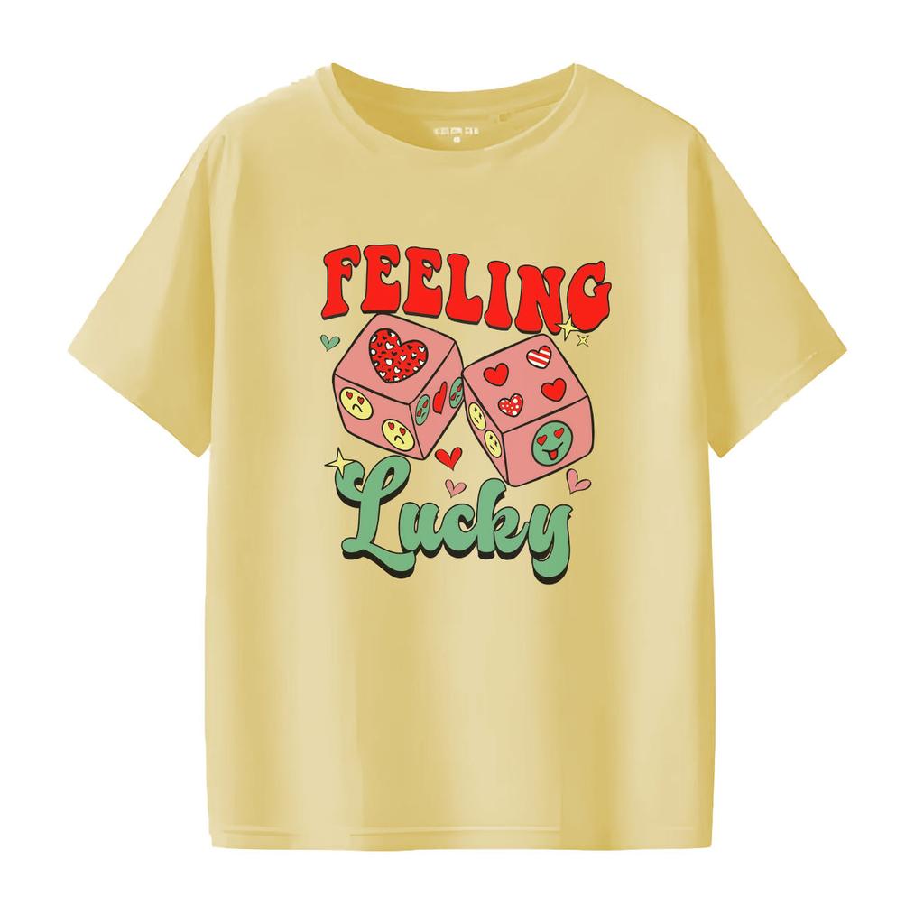 Lucky Points Fashion Printed Pattern Daily Tshirt Short Sleeve Round Neck Versatile Womens Tshirt