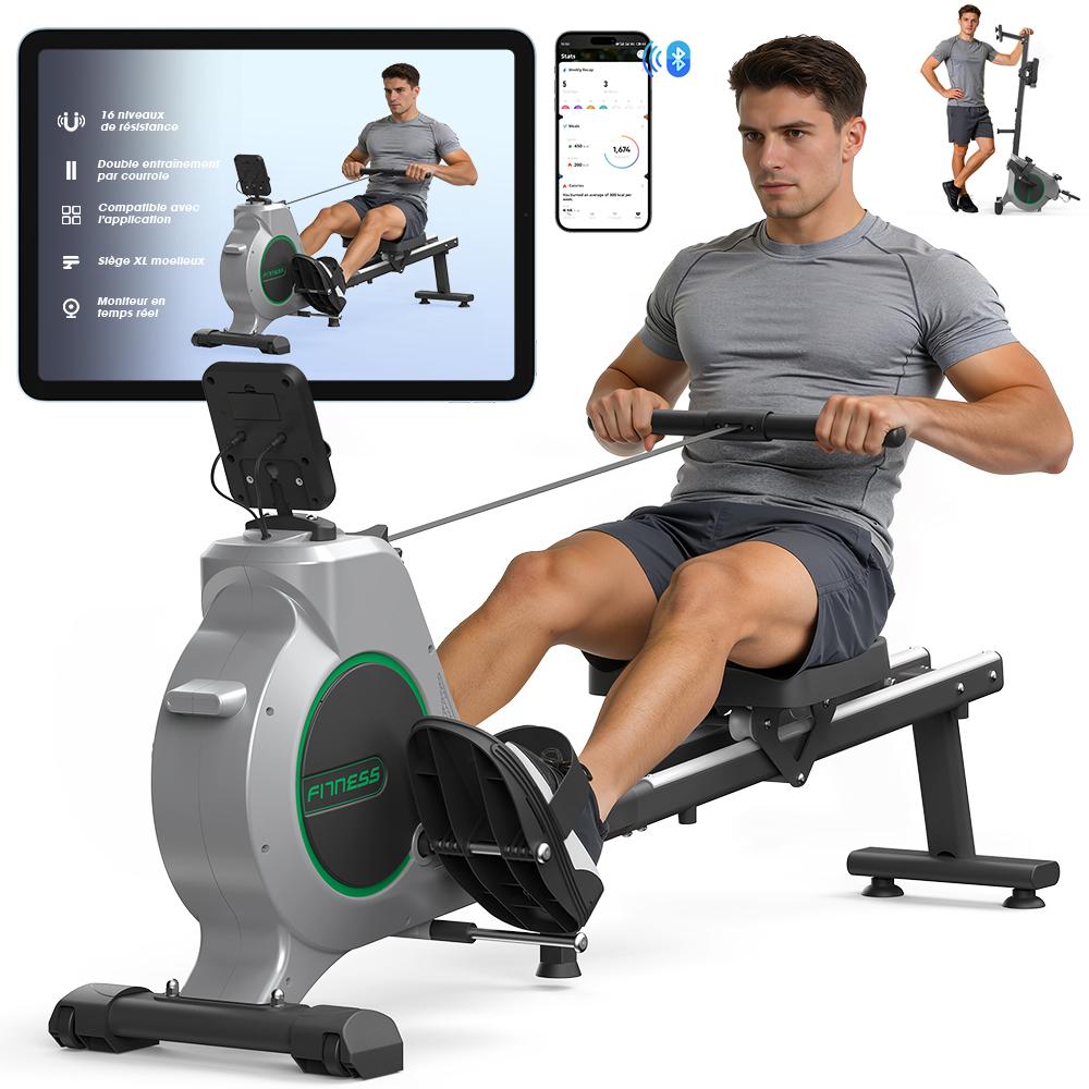 QK-530 Magnetic Rowing Machine 16-Level Resistance Dual Rail 3KG Flywheel APP Control Max Load 120KG