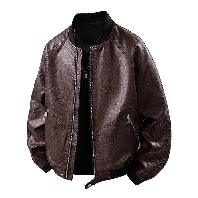 

Мужская куртка из искусственной кожи, пальто большого размера, молодежная приталенная куртка-бомбер с кожаным воротником-стойкой XXL вино красного