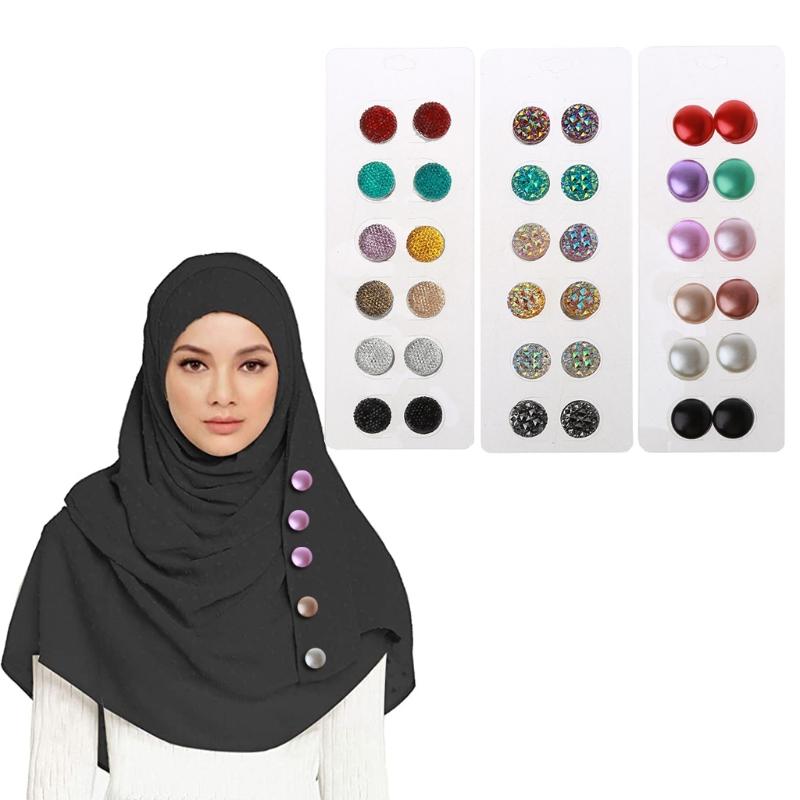 Exquisite Muslim Lapel Pin Multifunction Brooches 12x/Set Hijab Pins Safety Pin Strong Magnet Buckle Collar Clip Jewelry
