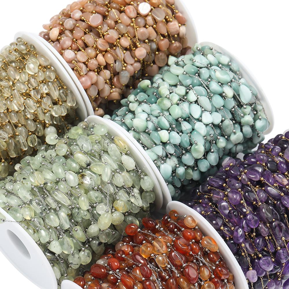 1Meter/Pack Stainless Steel Natural Stone Round Shape Beads Chains for DIY Necklace Bracelets Jewelry Making Accessories