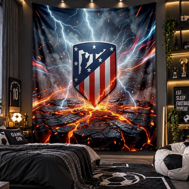 Wandbehang Wandteppich Atletico Madrid Druck Stoff für Wohnzimmer Schlafzimmer Heimdekoration