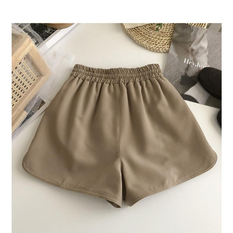Drawstring with High Waist Elastic Double Pocket Casual Shorts Women's Summer New Thin Wear Wide Leg Running Hot Pants