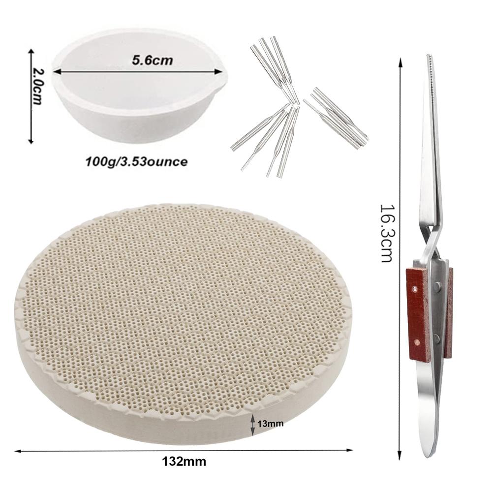 Ceramic Honeycomb Soldering Plate Reverse Tweezers Heat Resistant Pad Includes Ceramic Casserole for Jewelry Making Jewelry Soldering Kit