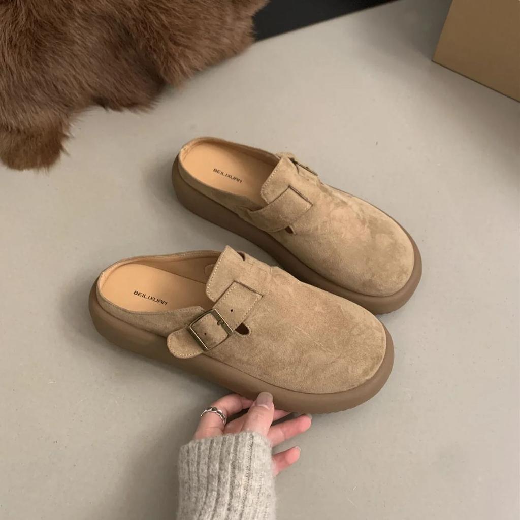 Walking Cozy Casual Baotou Half Slipper Loafers Female Slingback Slip On Mule For Women Platform New 2024 Design Comfort