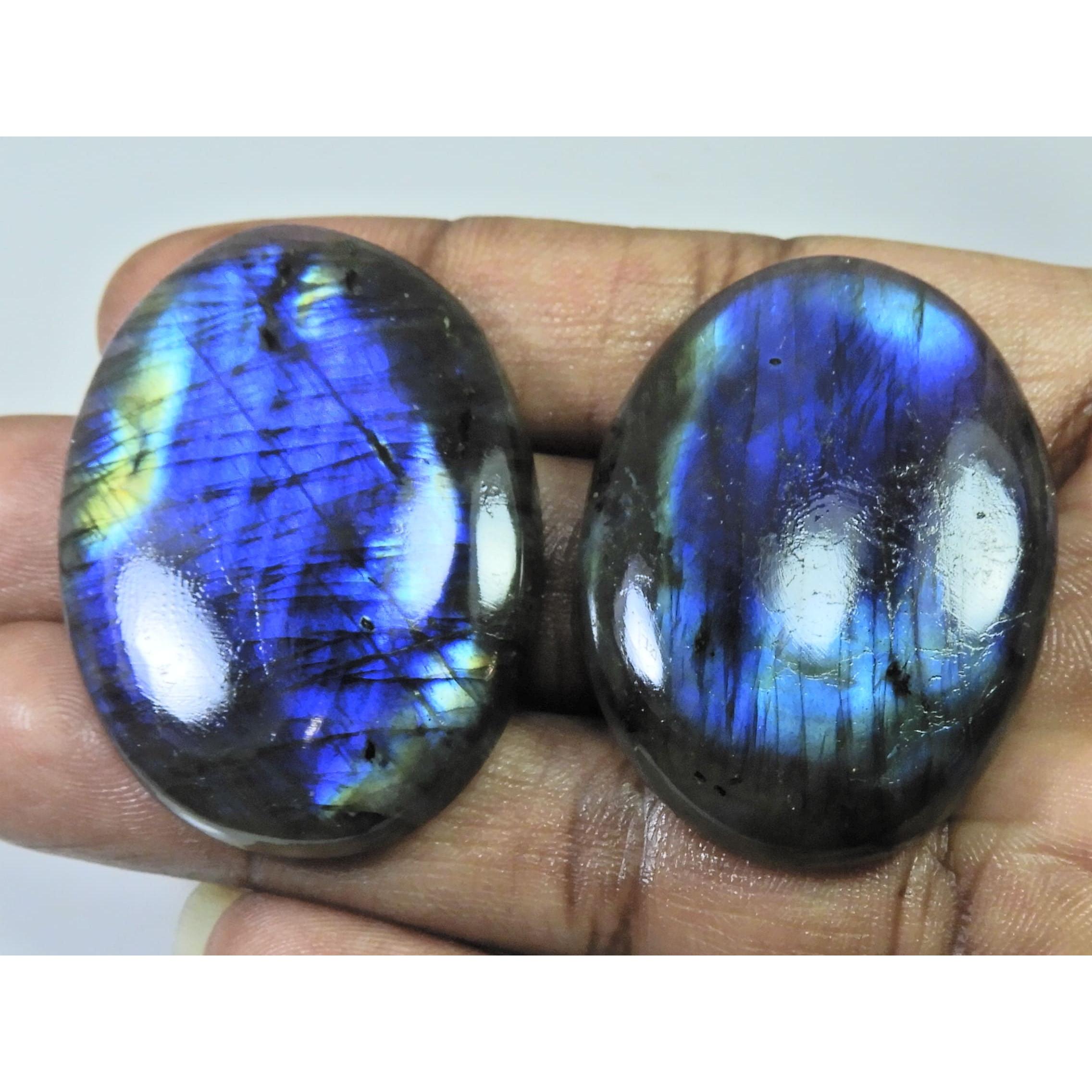 

43-45 MM Natural Labradorite Multi Oval Cabochon Loose Gemstone 2 Pcs Lot D-220