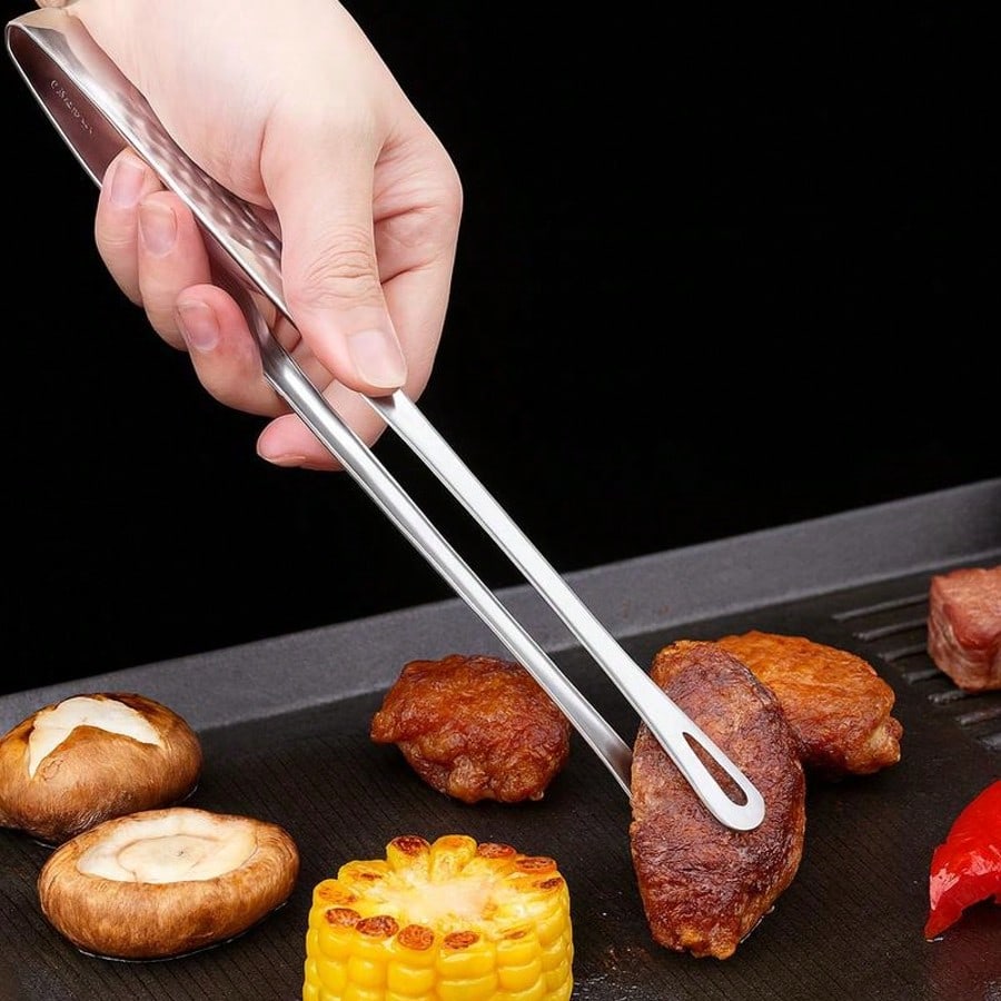 

Stainless Steel Korean BBQ Grill Tongs Heavy Duty Rust Resistant with Ergonomic Handles for Steak Salad Vegetables Portable Cooking Tool серебряный