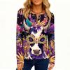 Women's Fashionable Loose Long Sleeved Carnival Printed Casual Top