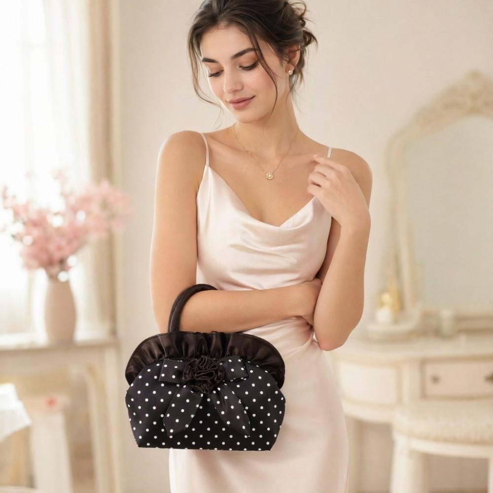 Portable Bowknot Handbag With Zipper Polka Dots Purse New Nylon Top Handle Handbag  Women