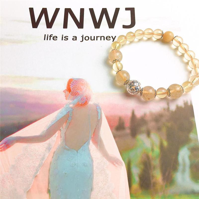 Natural Golden Rutilated Quartz and Citrine Crystal Bracelet for Women, Unique Design, Simple and Personalized Gift