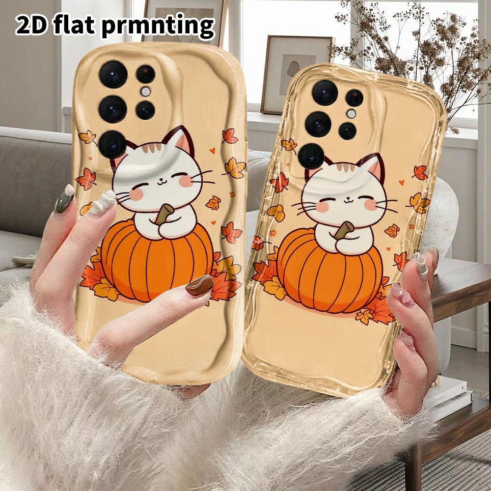 Phone Case: 2D Flat Samsung Galaxy A34 A35 M05 M06 S20 S22 S21 FE Plus 5G Protective Case, Couple Style, Little Pumpkin Cat, Christmas and Halloween G