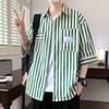 Men's Striped Short Sleeve Summer Youth New Fashion Lapel Casual Five Minutes Shirt Lightweight Breathable