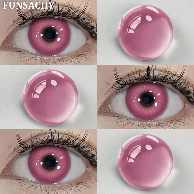 FUNSACHY 1 Pair Fashion Colored Contact Lenses for Cosplay Green Pink Anime Cosplay Lens Beauty Halloween Makeup Eye Soft Lens