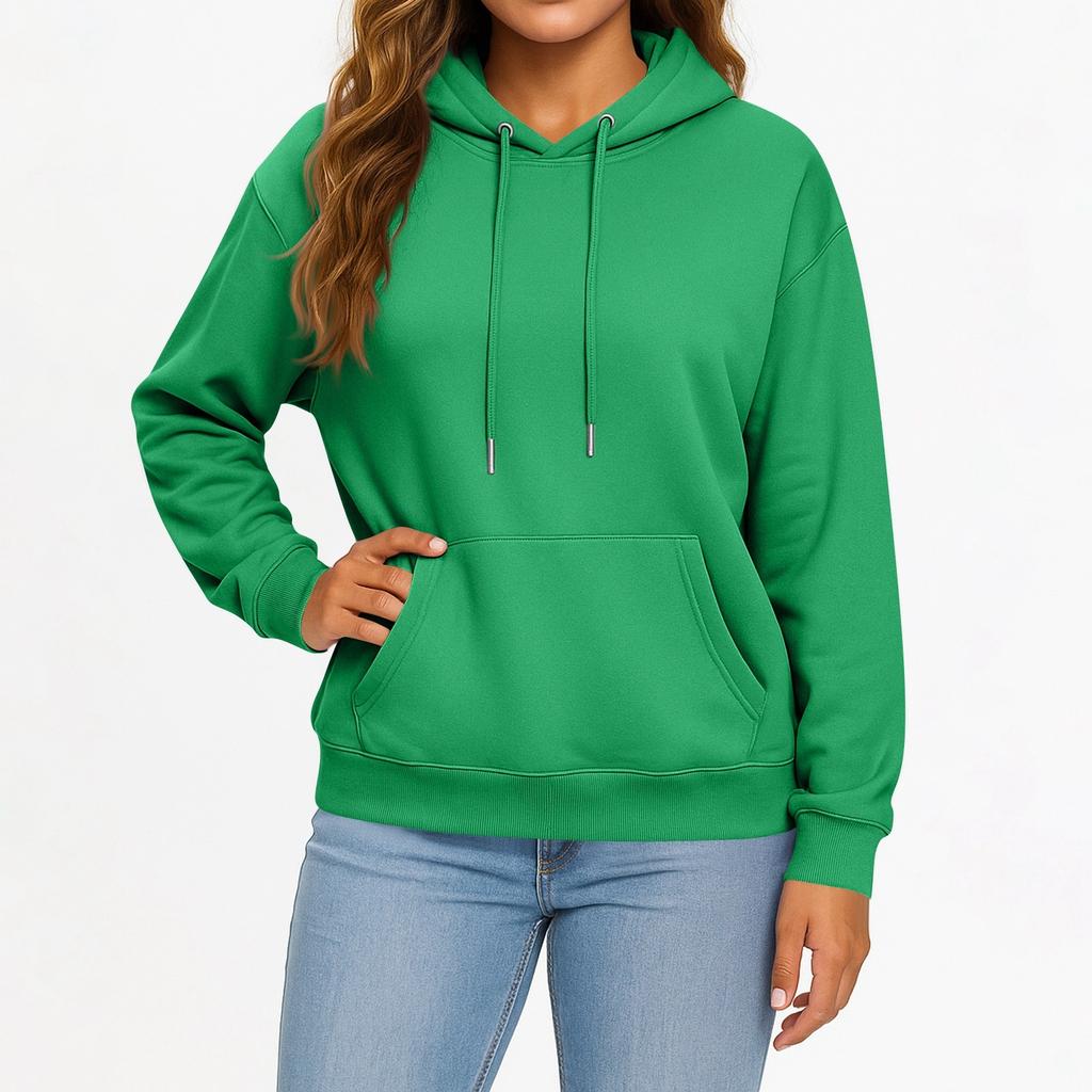 Women's And Men's Fashion Solid Color Long Sleeved Hooded Pullover With Pockets Casual Adult Sweatshirt Top