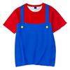 [COSYAMA] Mario T-shirt, Short Sleeve, Milk Protein Fiber, Unisex, Red and Blue, for Cosplay and Events (JP, Alphabet, L, Mario Red)